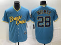Men's Milwaukee Brewers Joey Wiemer #28 Powder Blue 2022 City Connect Replica Player Jerseys