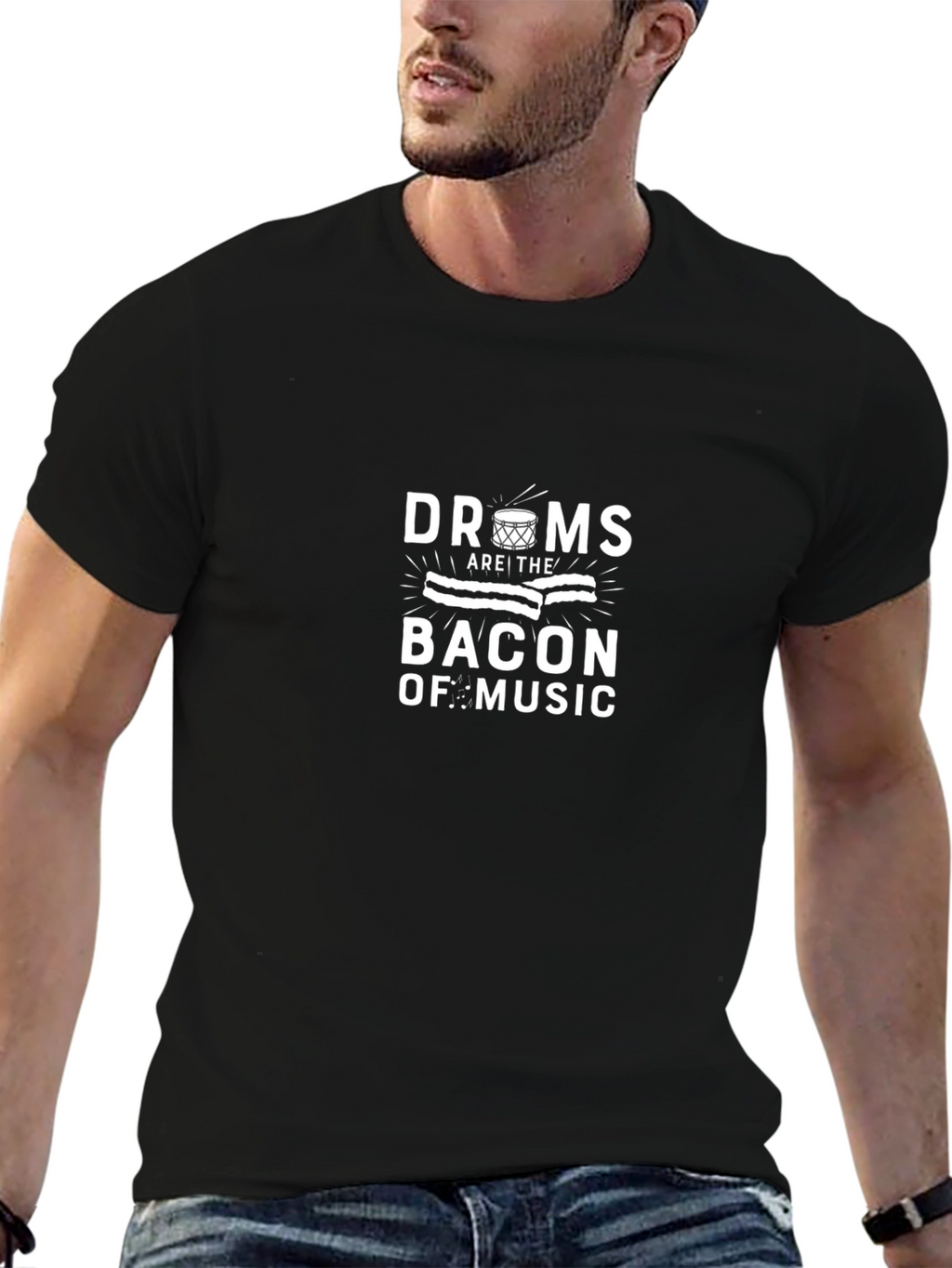 Drums are the Bacon of Music Black T-Shirt