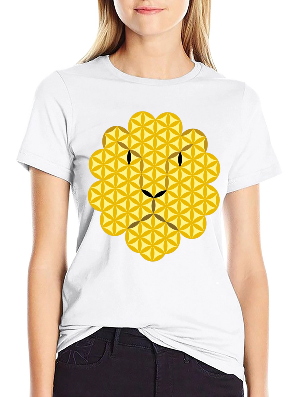 Geometric Lion Graphic Tee - Black