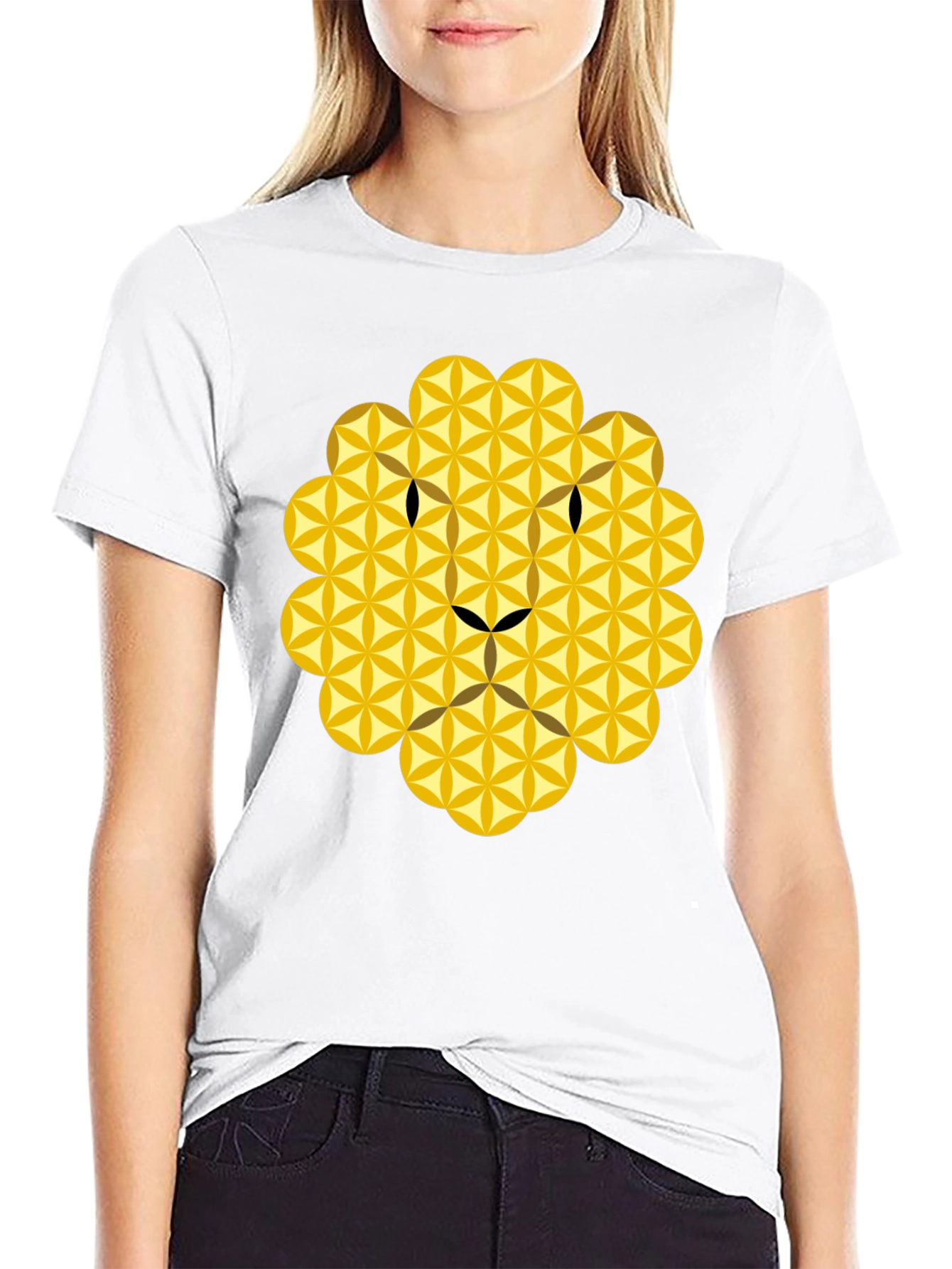 Geometric Lion Graphic Tee - Black