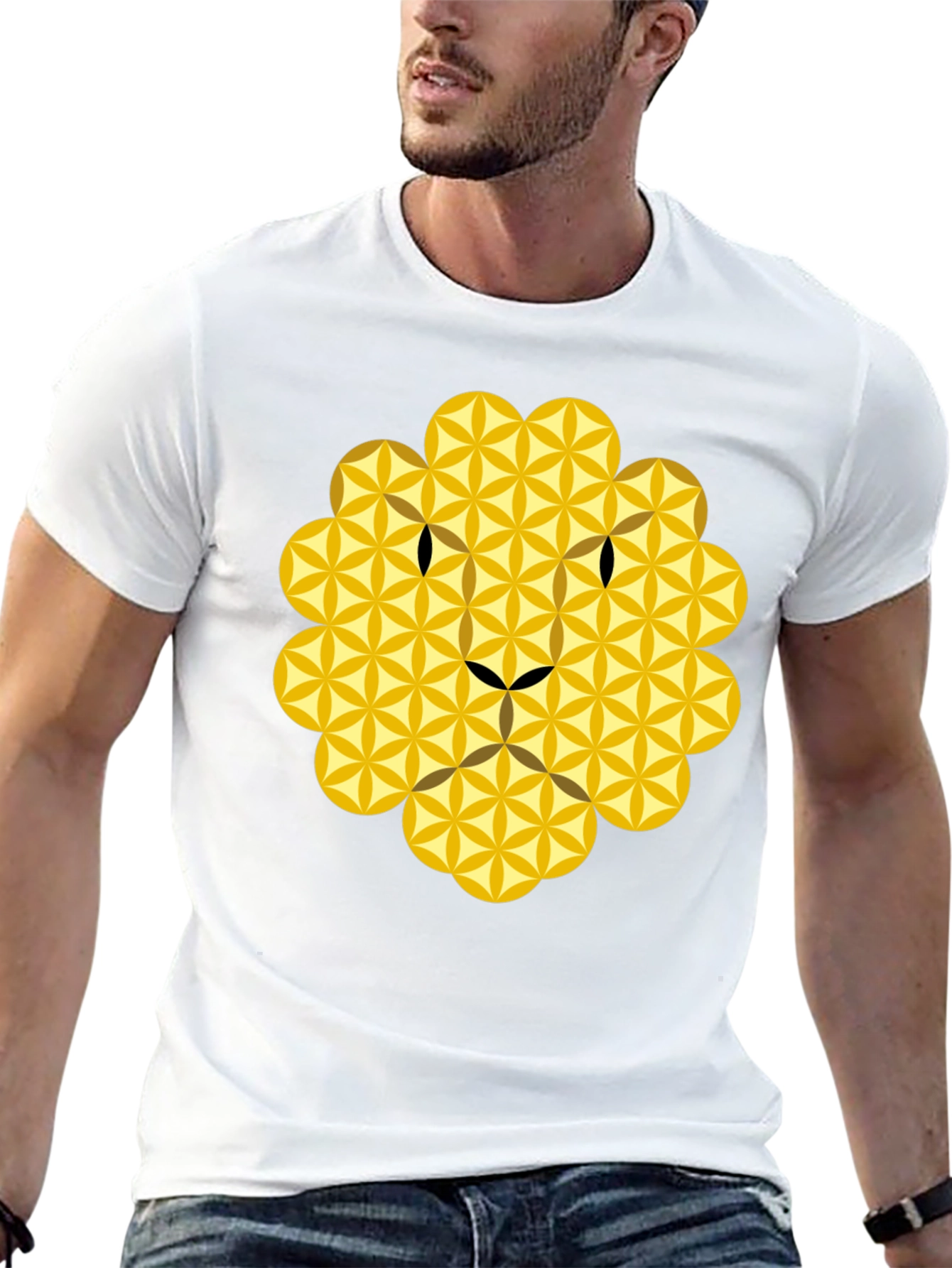 Geometric Lion Graphic Tee - Black