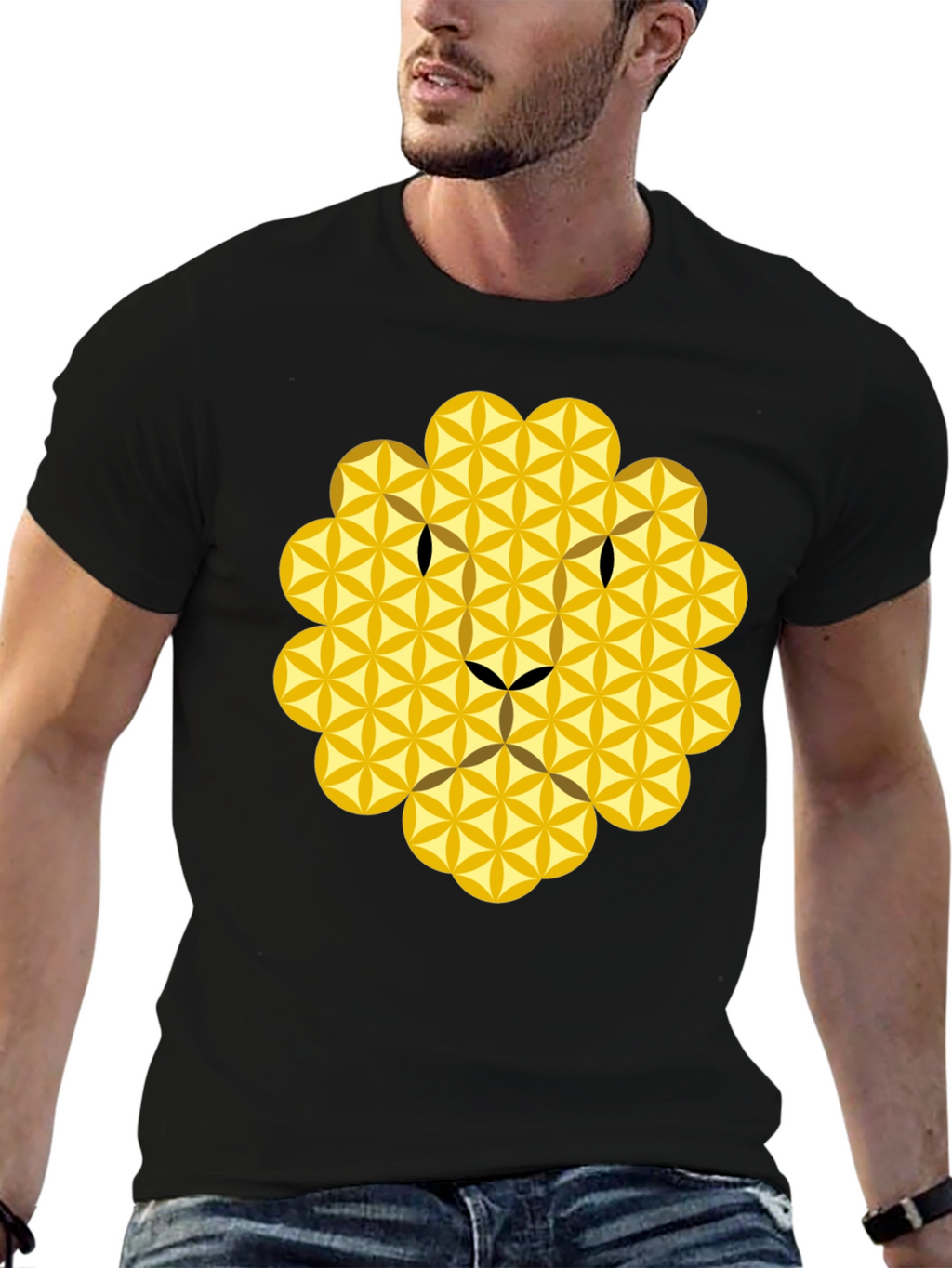 Geometric Lion Graphic Tee - Black