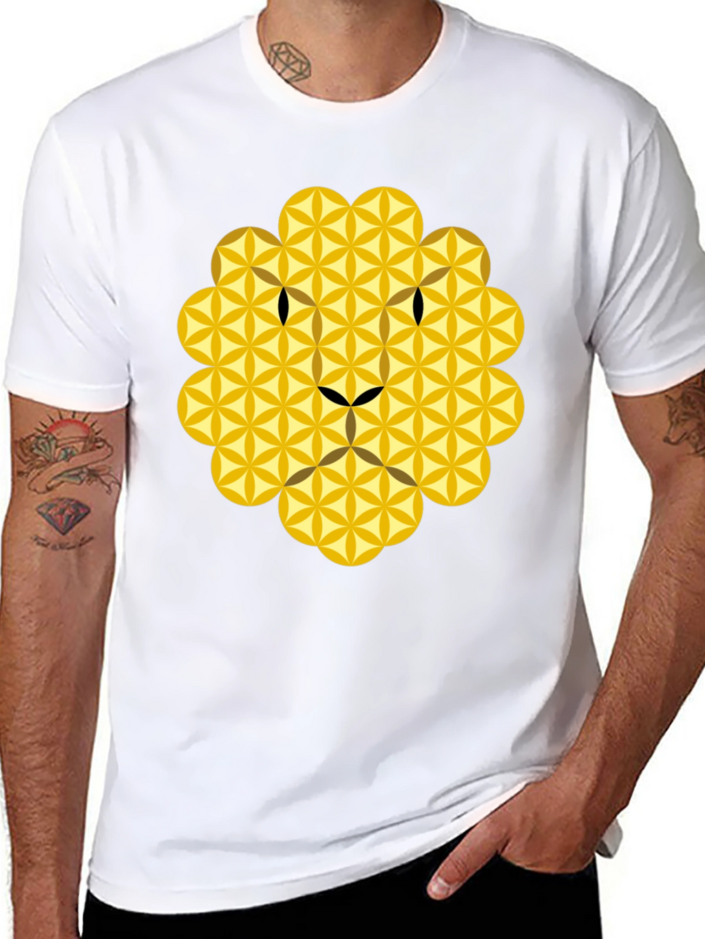 Geometric Lion Graphic Tee - Black