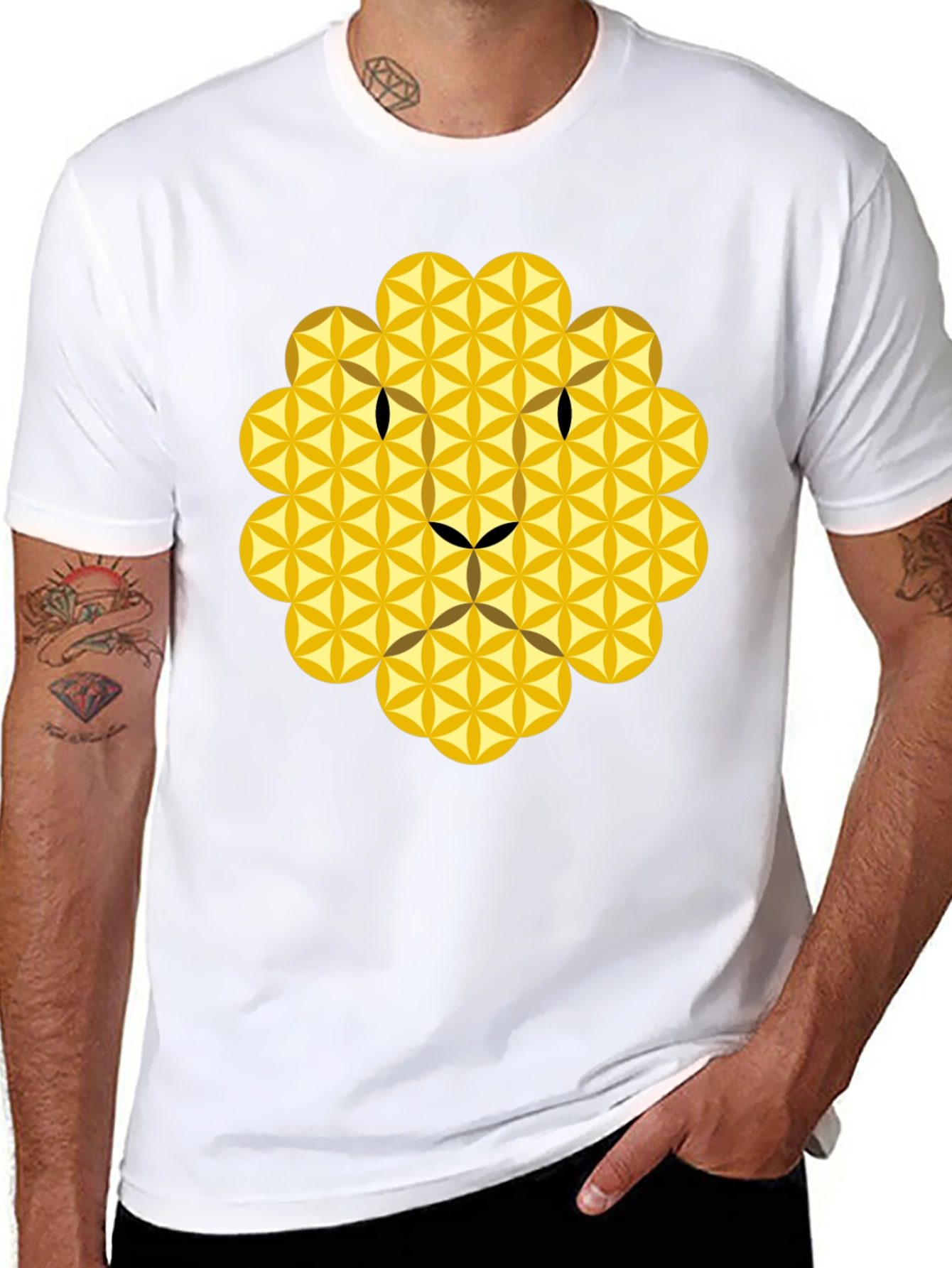 Geometric Lion Graphic Tee - Black