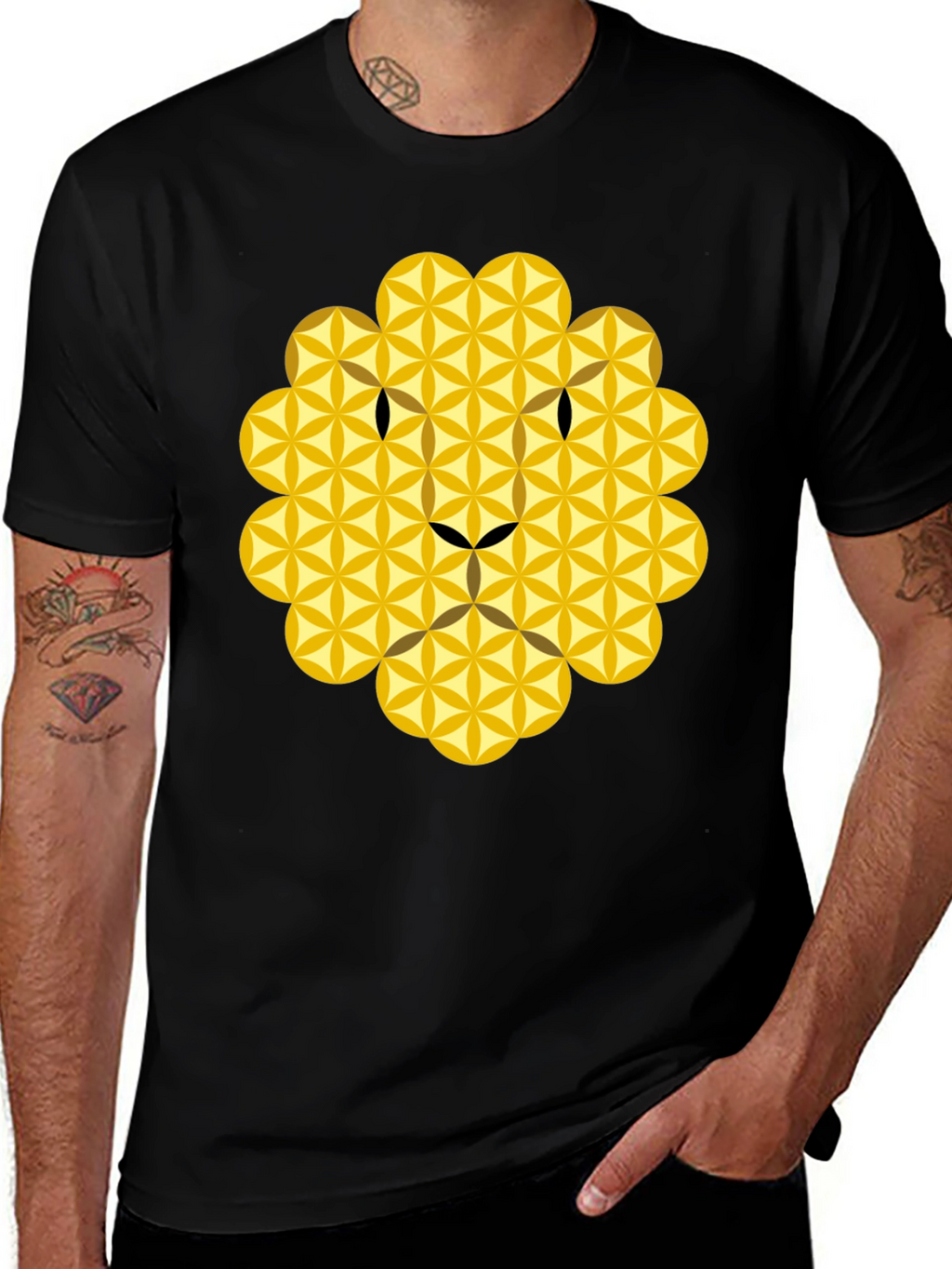 Geometric Lion Graphic Tee - Black