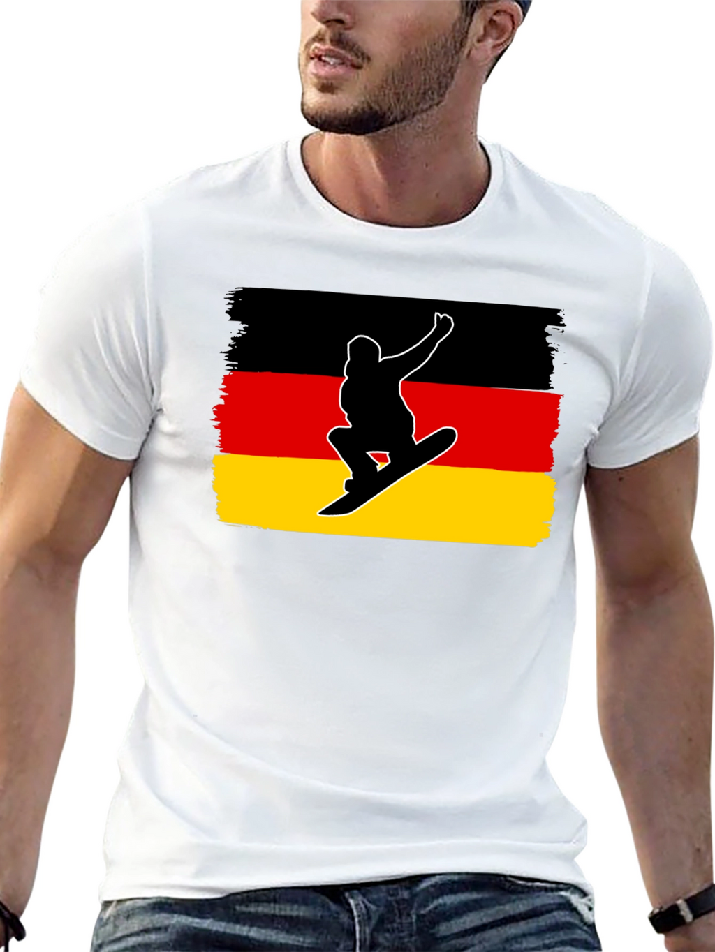Germany Flag Snowboarder Black T-Shirt