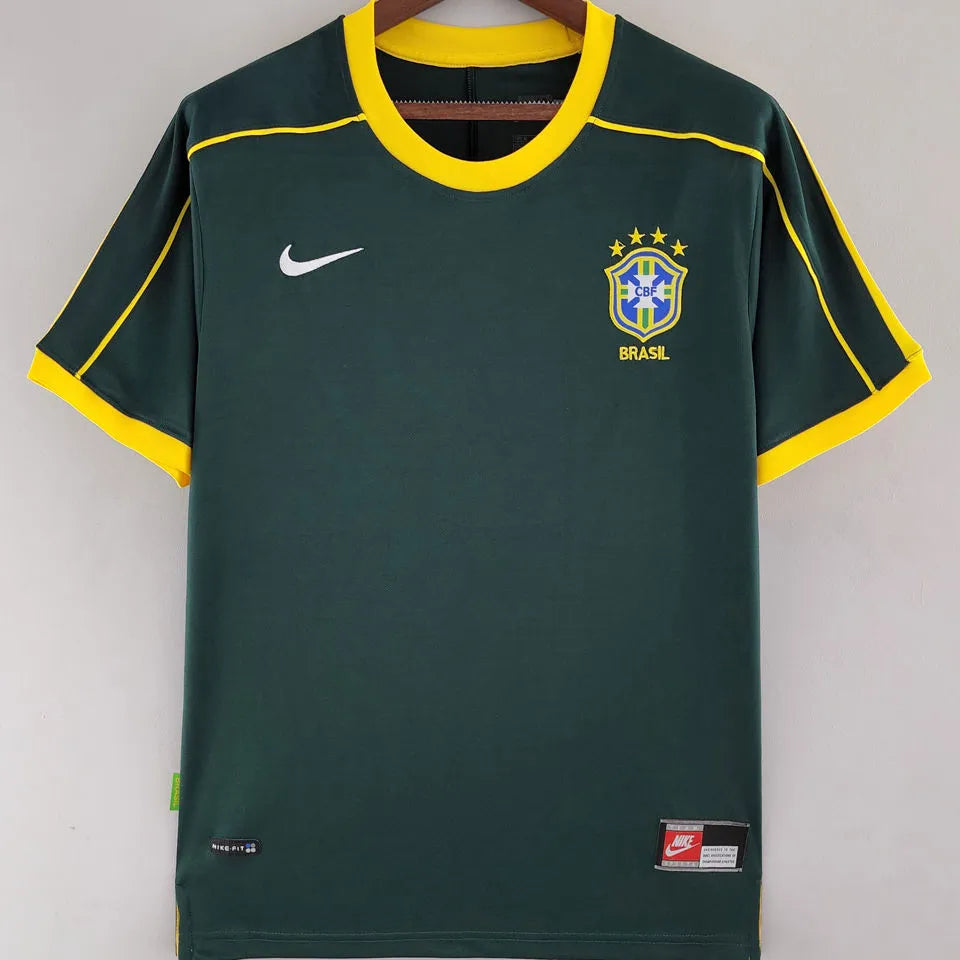 1998 Brazil GK Dark Green Retro Soccer Jersey Front
