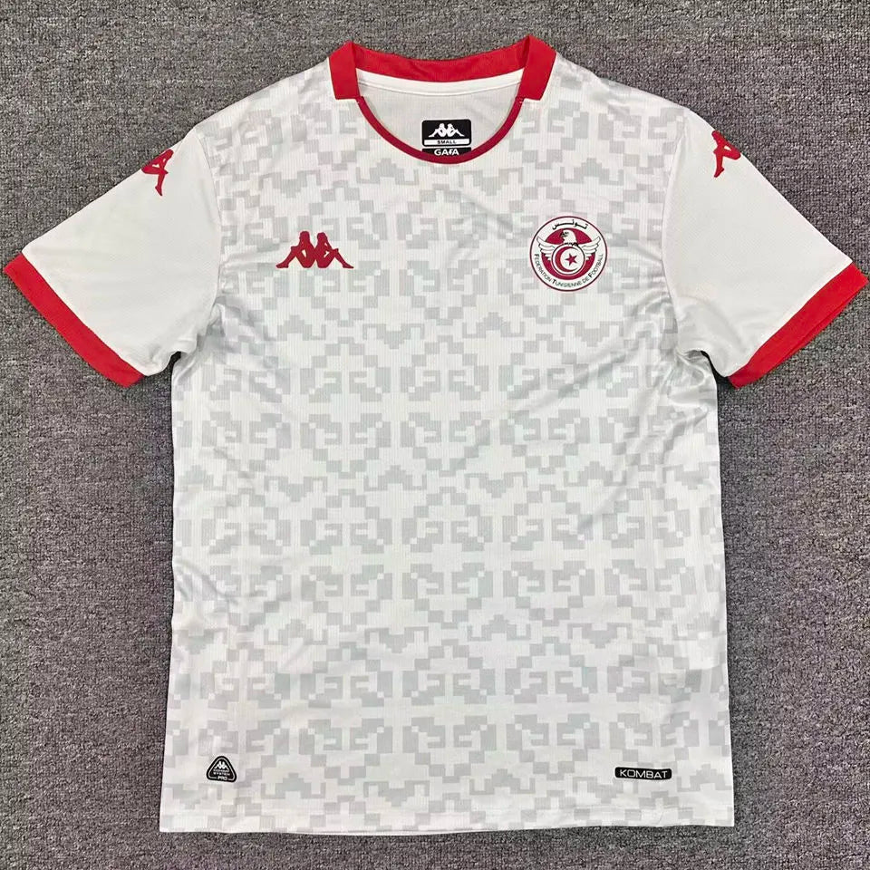 2026/27 Tunisia Away White Fans Soccer Jersey (Have Right Patch 有右臂章 黑底白字） Back