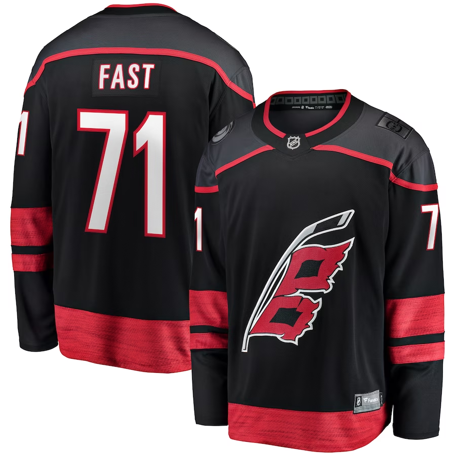 Men's Carolina Hurricanes Jesper Fast #71 Black Home Breakaway Player Jerseys