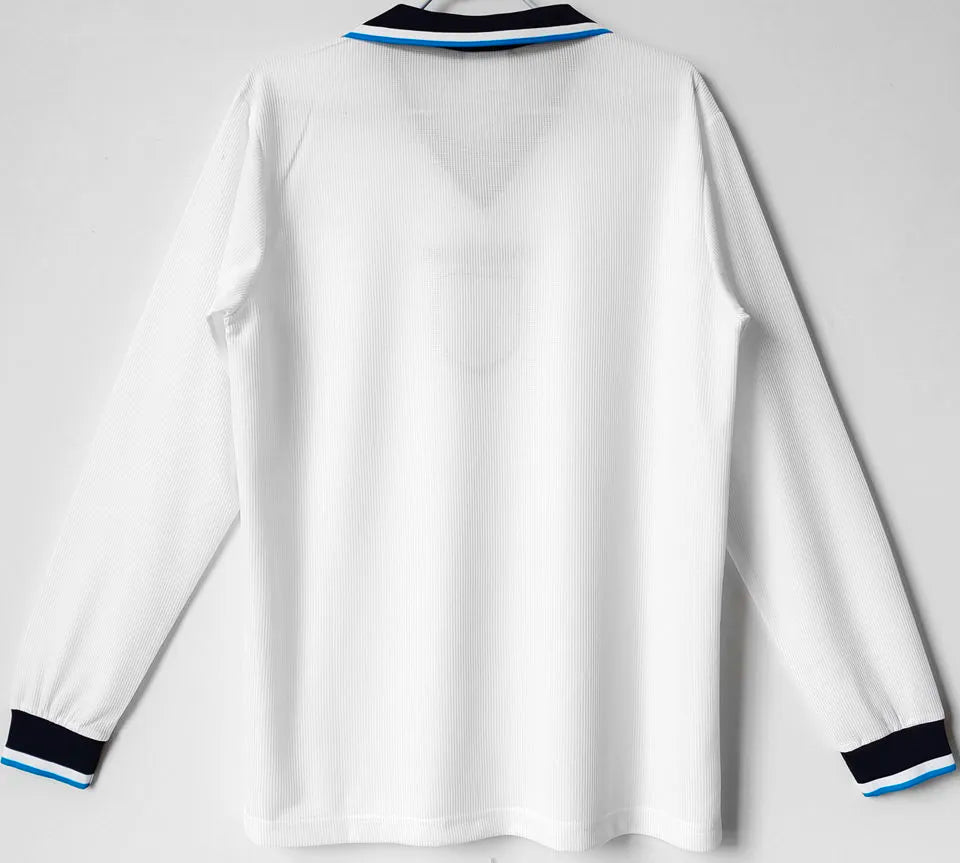 1996 England Home White Retro Long Sleeve Soccer Jersey Back