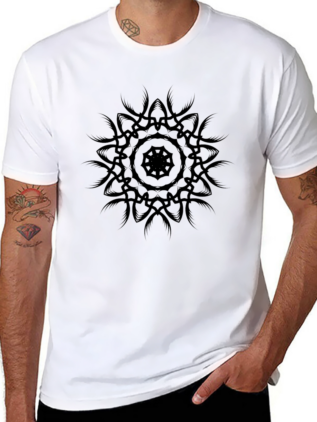 Mens Black Graphic Tee - Mandala Design