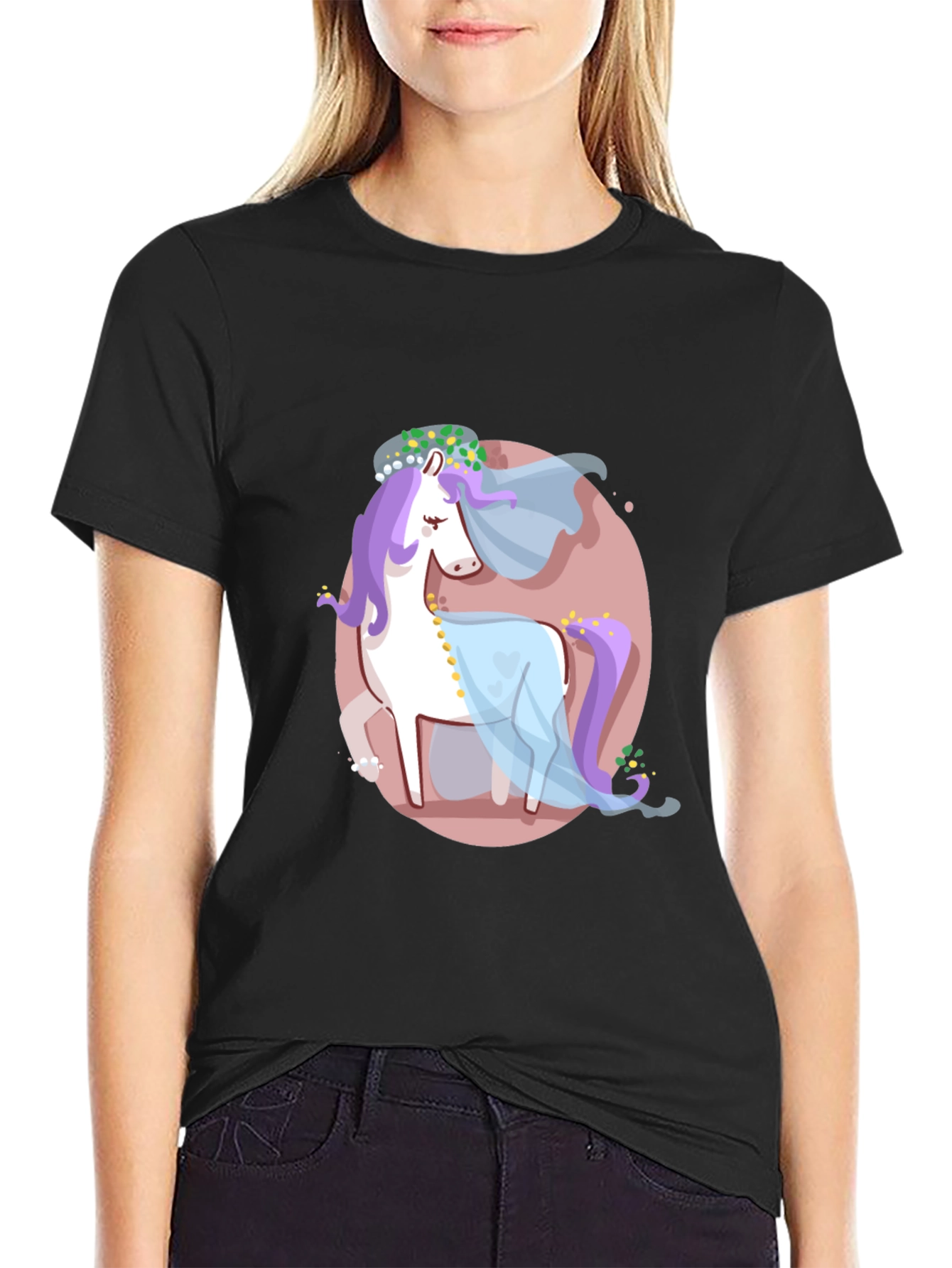 Unicorn Bride Graphic T-Shirt - Black Cotton Tee