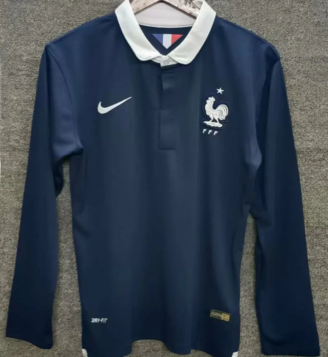 2014 France Home Retro Long Sleeve Soccer Jersey Front