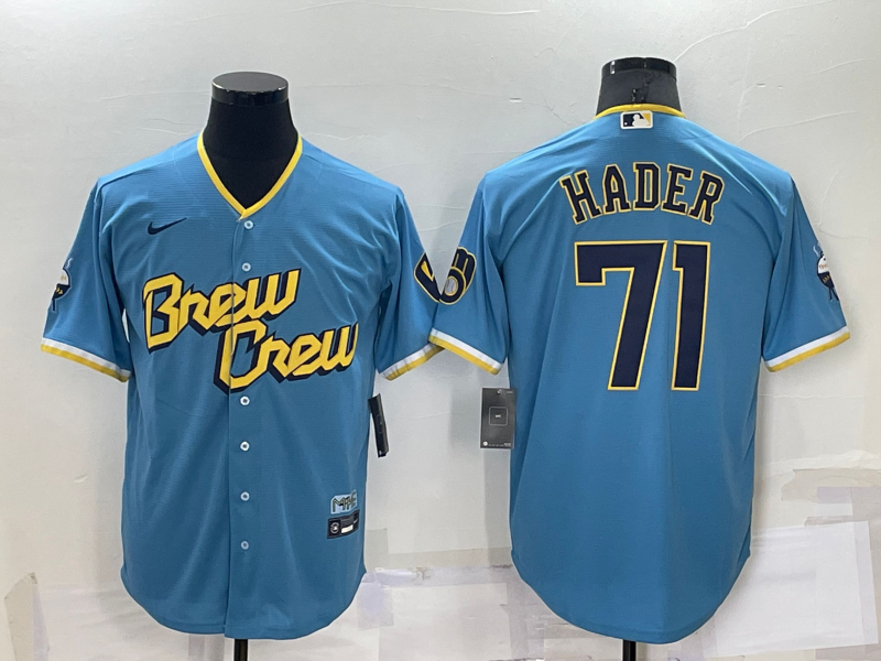 Men's Milwaukee Brewers Josh Hader #71 Blue Stitched Jerseys