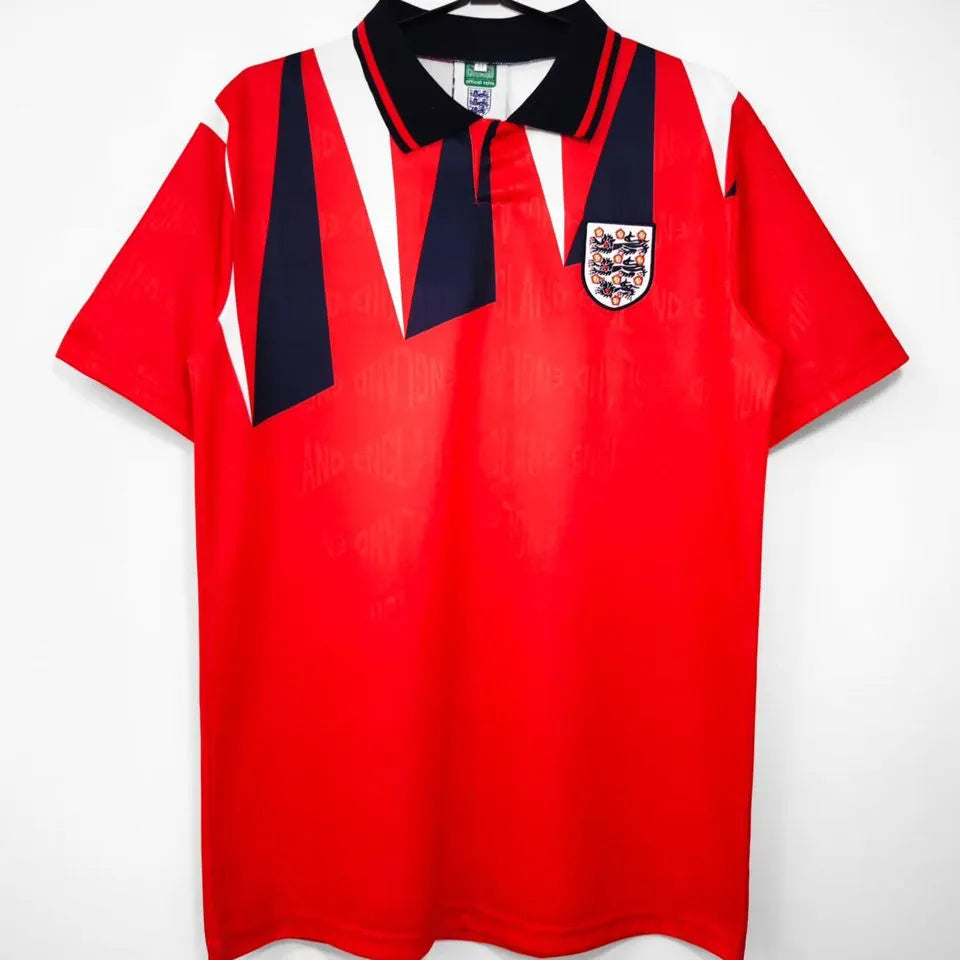 1992 England Away Red Retro Soccer Jersey Front