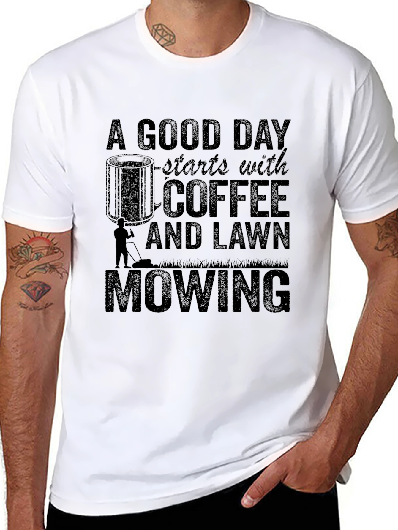 Coffee and Lawn Mowing Graphic Tee