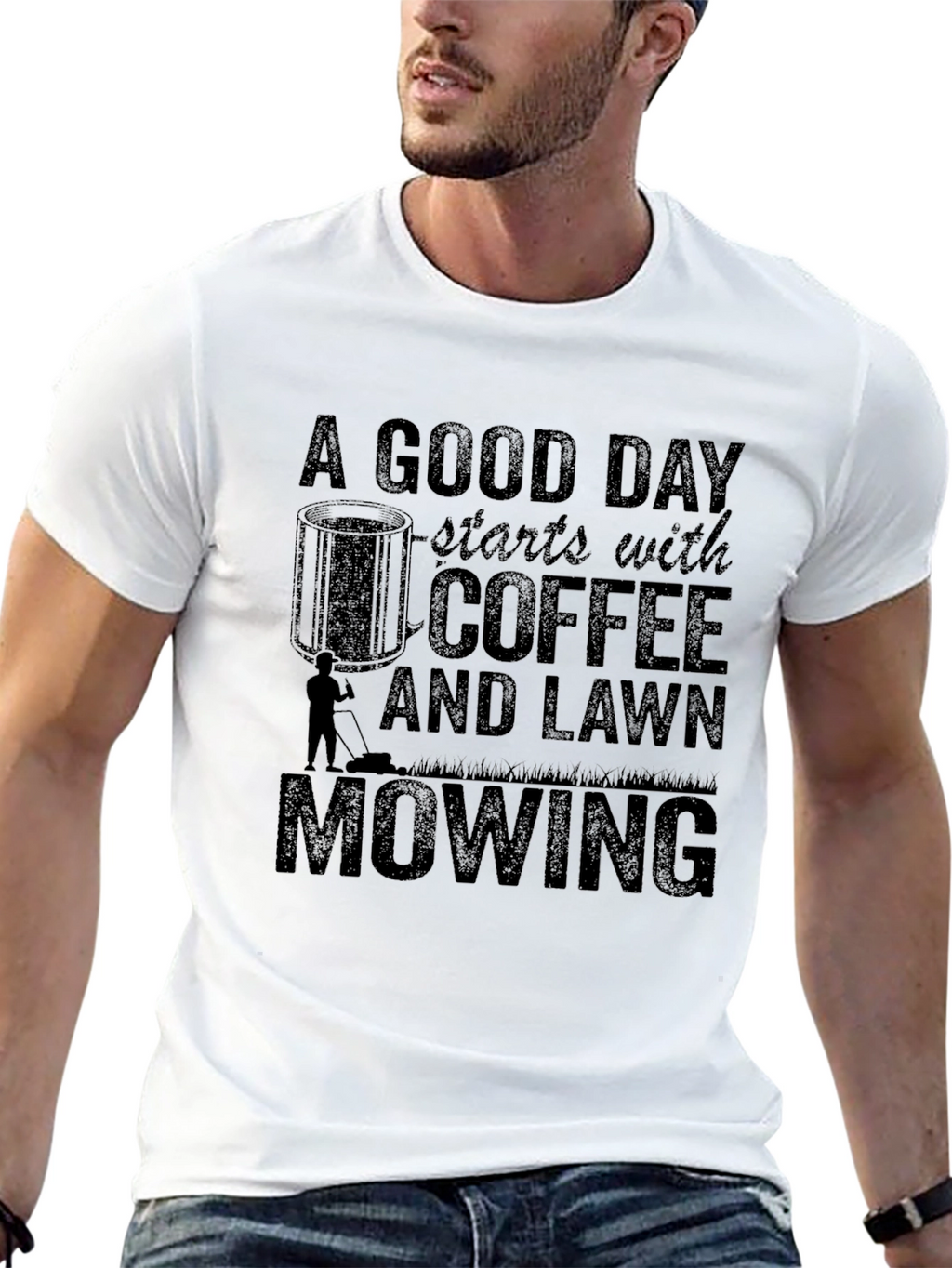Coffee and Lawn Mowing Graphic Tee