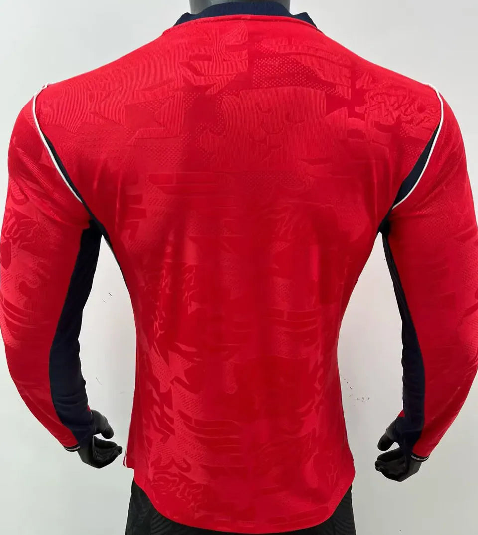 2026/27 England Away Red Player Version Long Sleeve Soccer Jersey Back