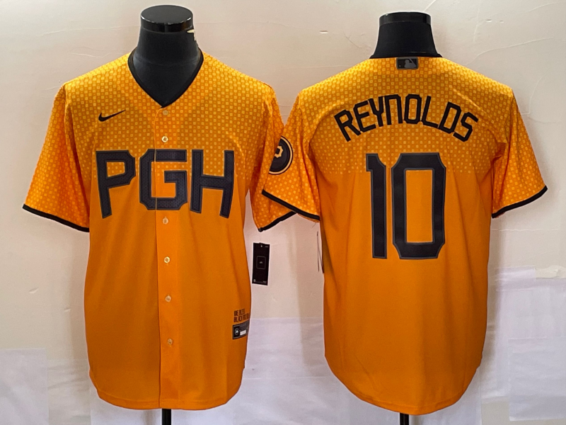 Men's Pittsburgh Pirates Bryan Reynolds #10 Gold 2023 City Connect Replica Player Jerseys