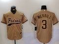 Men's San Diego Padres Jackson Merrill #3 Tan Alternate Replica Player Jerseys