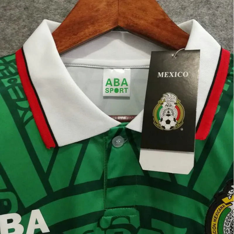 1998 Mexico Home Retro Long Sleeve Soccer Jersey Detail 3