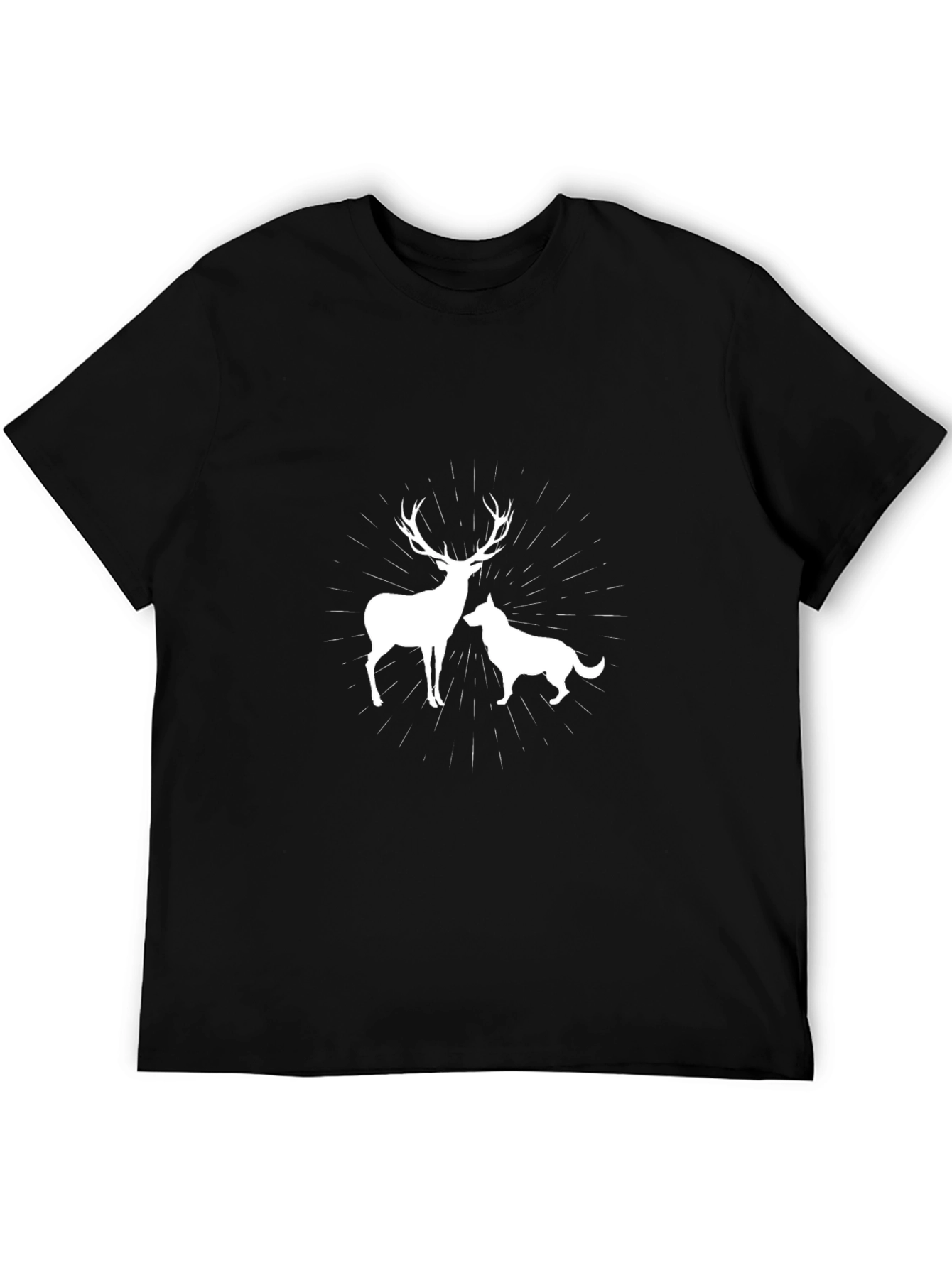 Deer and Dog Graphic Tee - Black Cotton Comfort