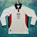 1998 England Home White Retro Long Sleee Jersey Front