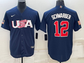 Men's 2023 World Baseball Classic #12 Kyle Schwarber USA Navy Jerseys