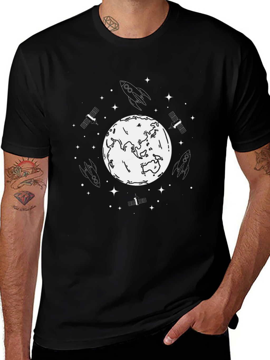 Space Theme Black T-Shirt