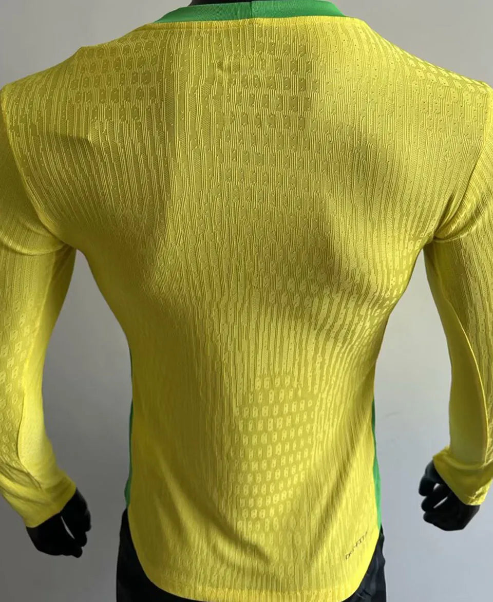 2025/26 Brazil Home Yellow Player Version Long Sleeve Soccer Jersey Back
