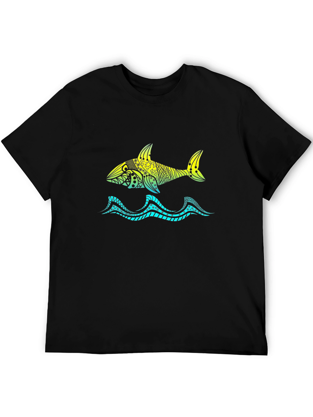 Shark Tribal Graphic Black T-Shirt