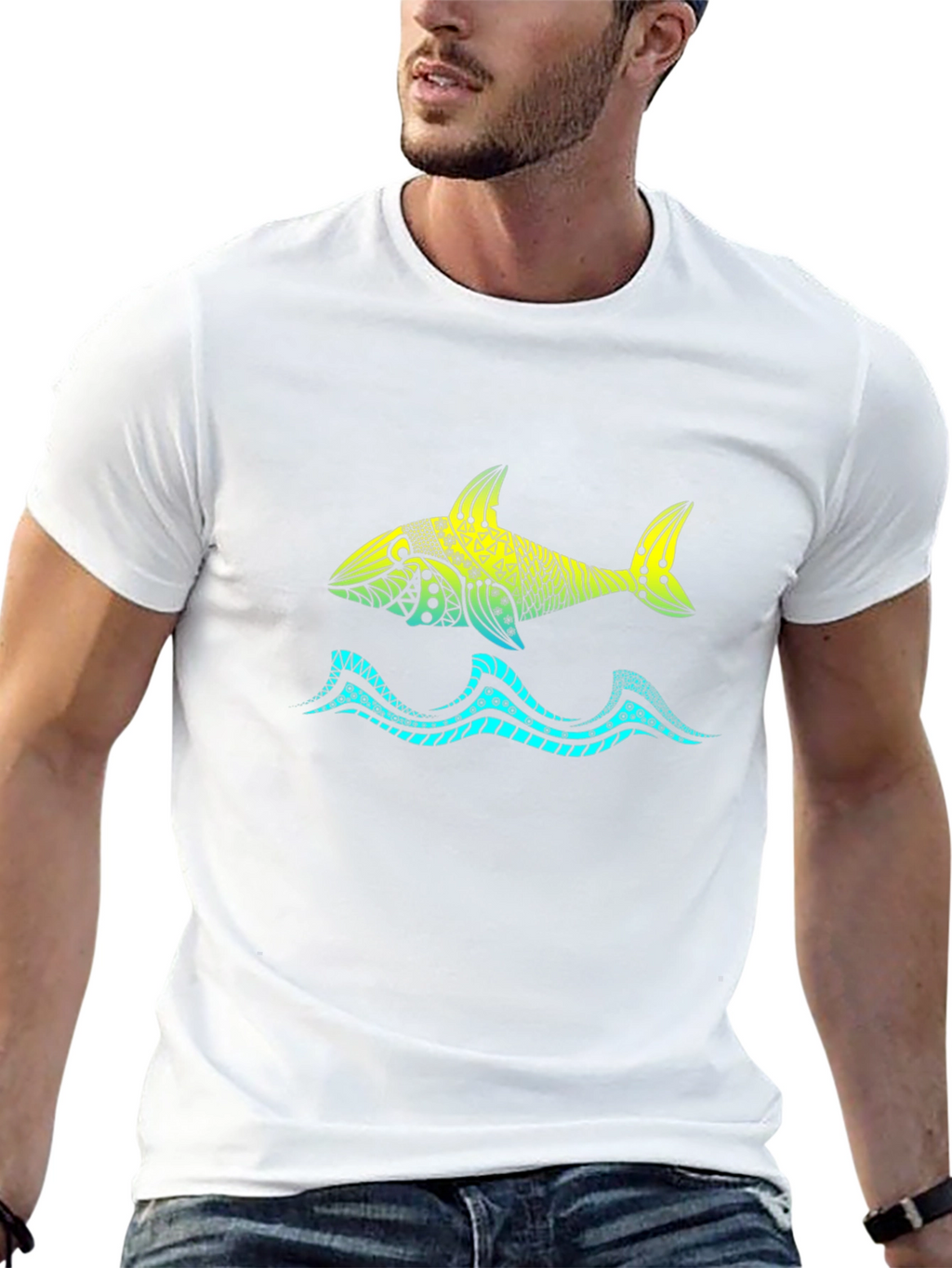Shark Tribal Graphic Black T-Shirt