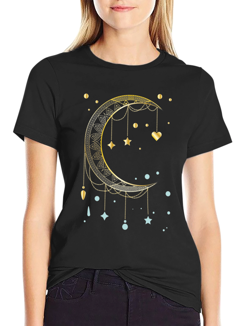Celestial Crescent Moon Graphic T-Shirt