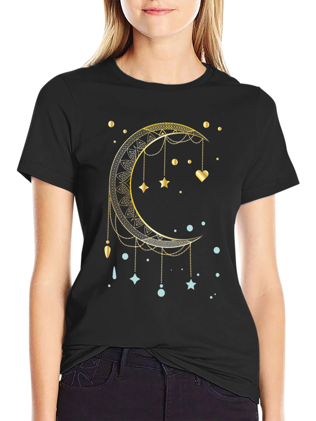 Celestial Crescent Moon Graphic T-Shirt
