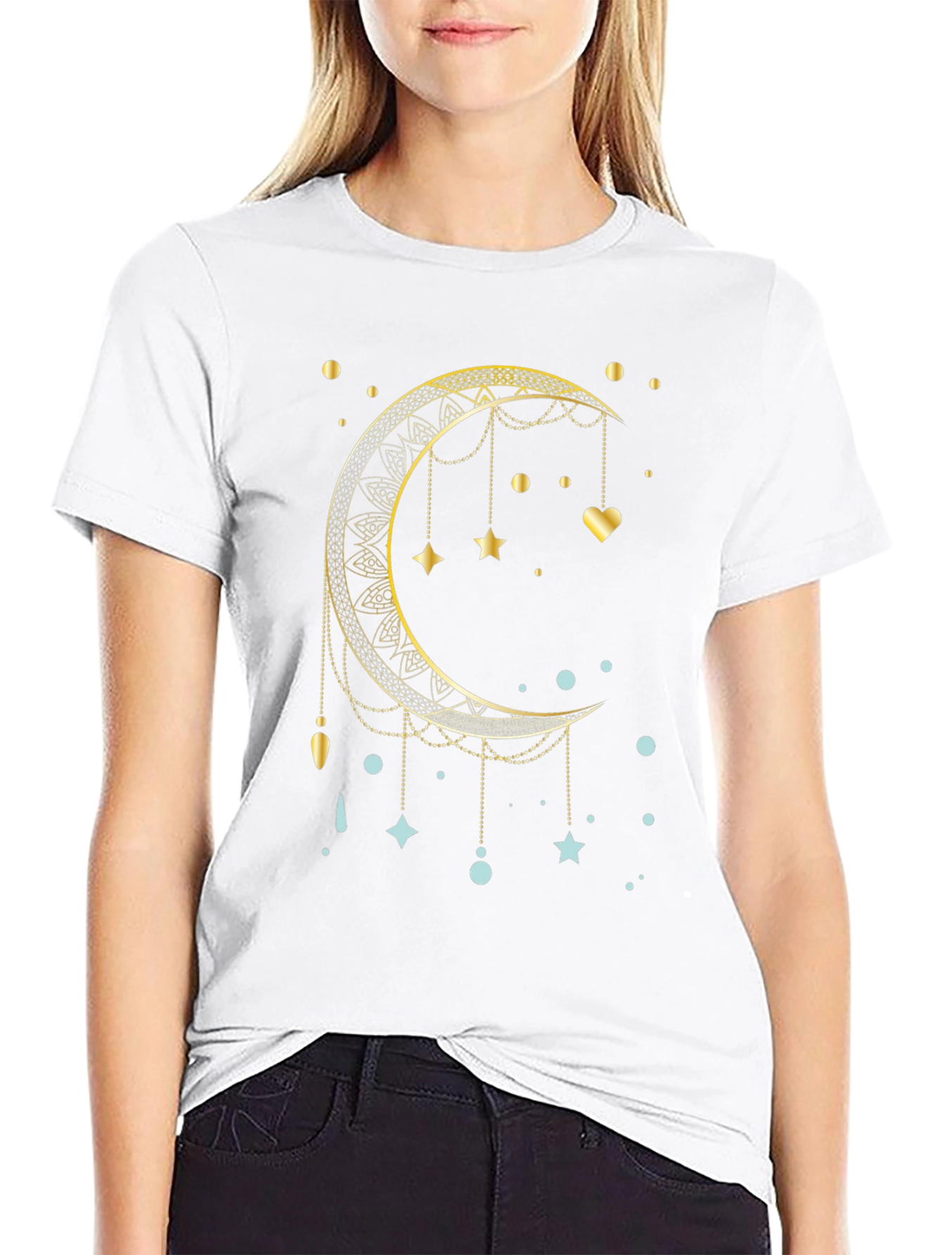 Celestial Crescent Moon Graphic T-Shirt