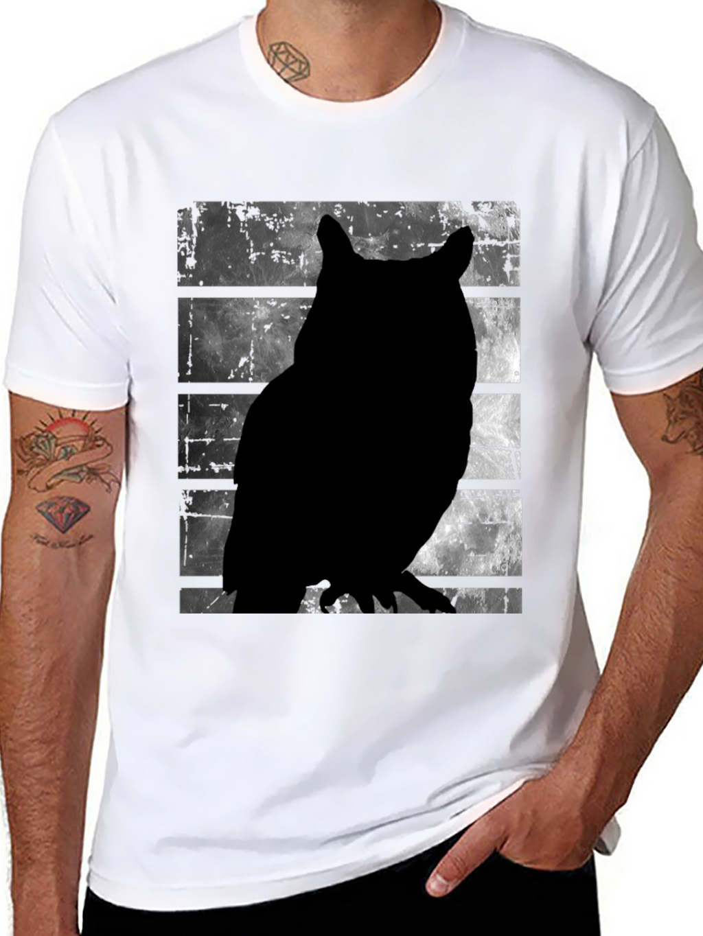 Owl Silhouette Graphic Tee - Mens Black T-Shirt