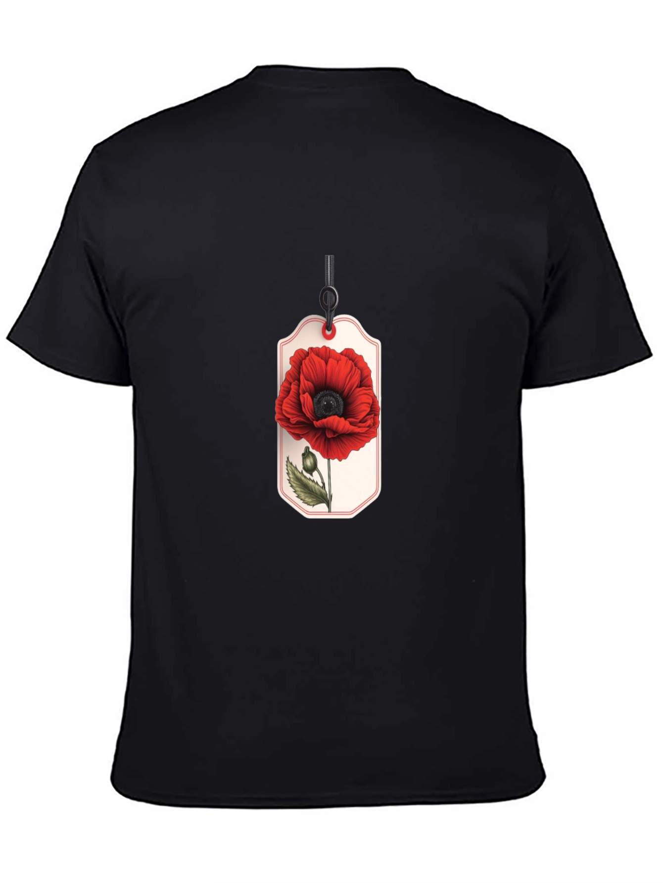 Poppy Flower Tag Graphic Black T-Shirt