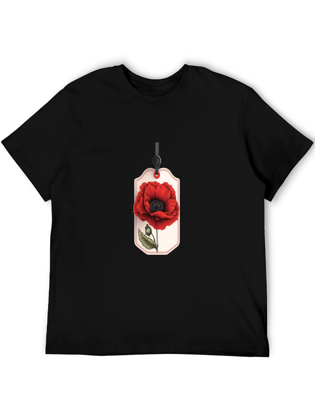Poppy Flower Tag Graphic Black T-Shirt