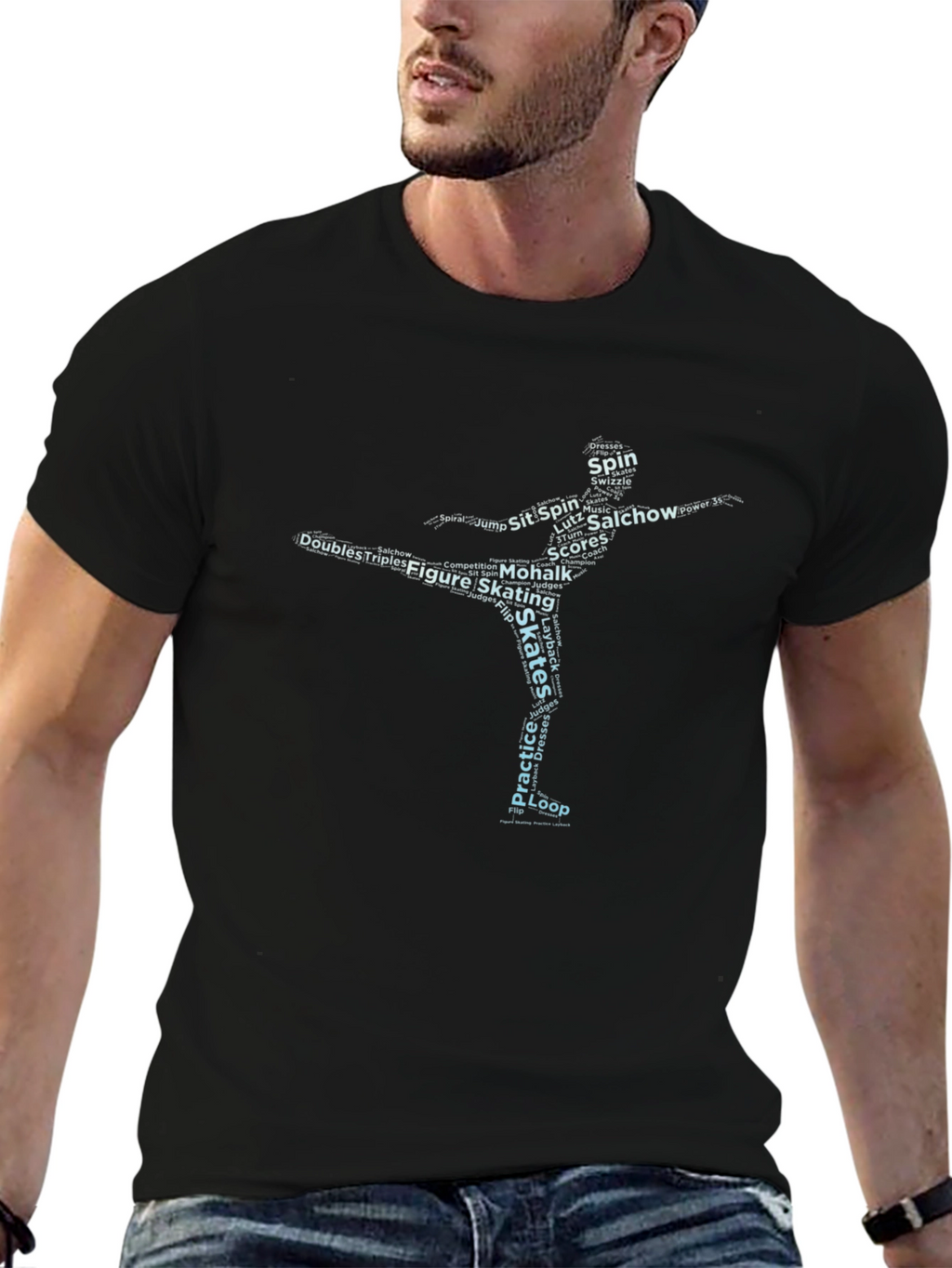 Figure Skating Word Art Graphic Tee - Black