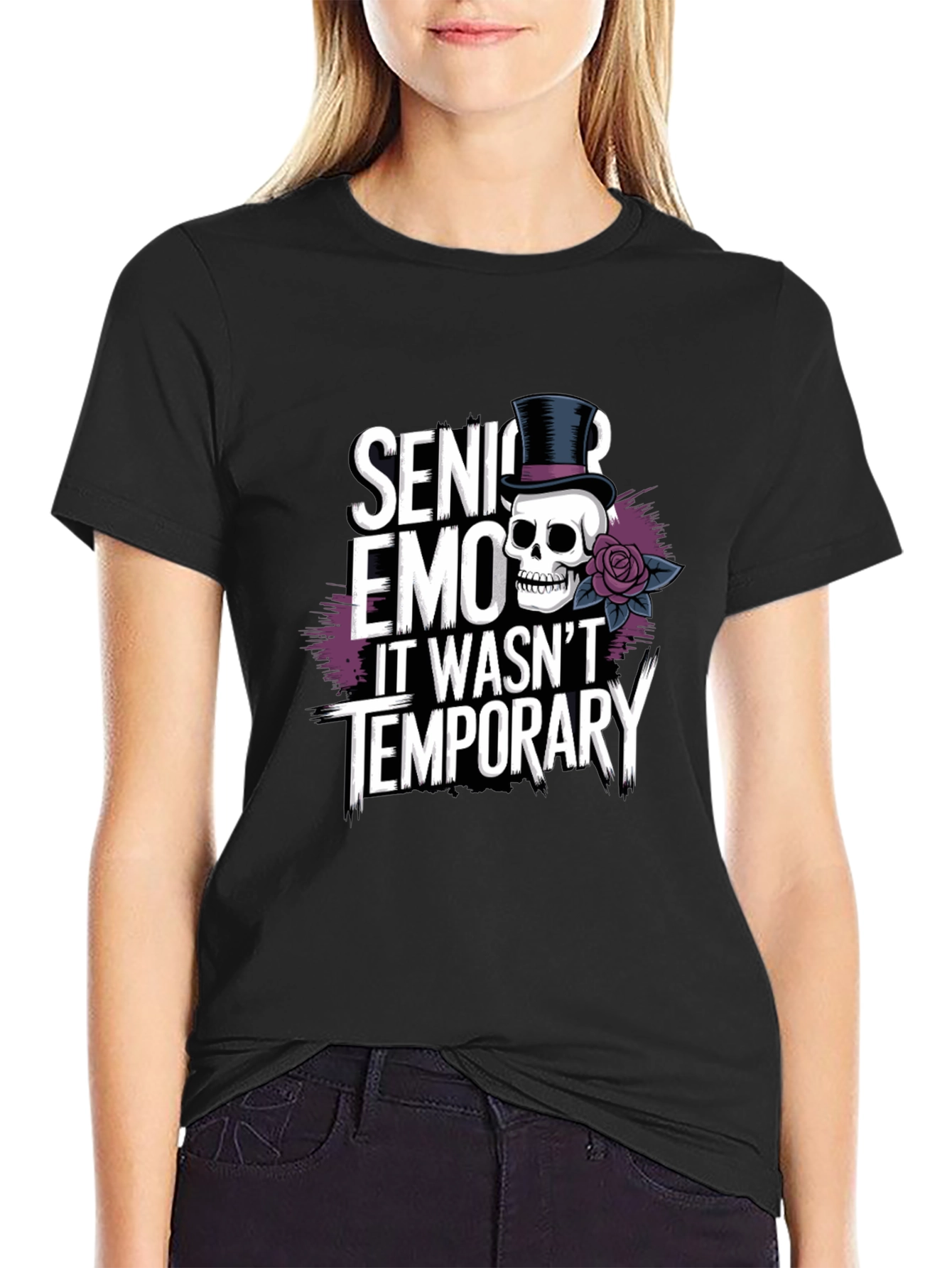 Senior Emo Skull Graphic Tee - It Wasnt Temporary