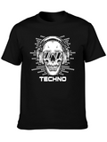 Techno Skull T-Shirt - DJ Skull Wearing Headphones
