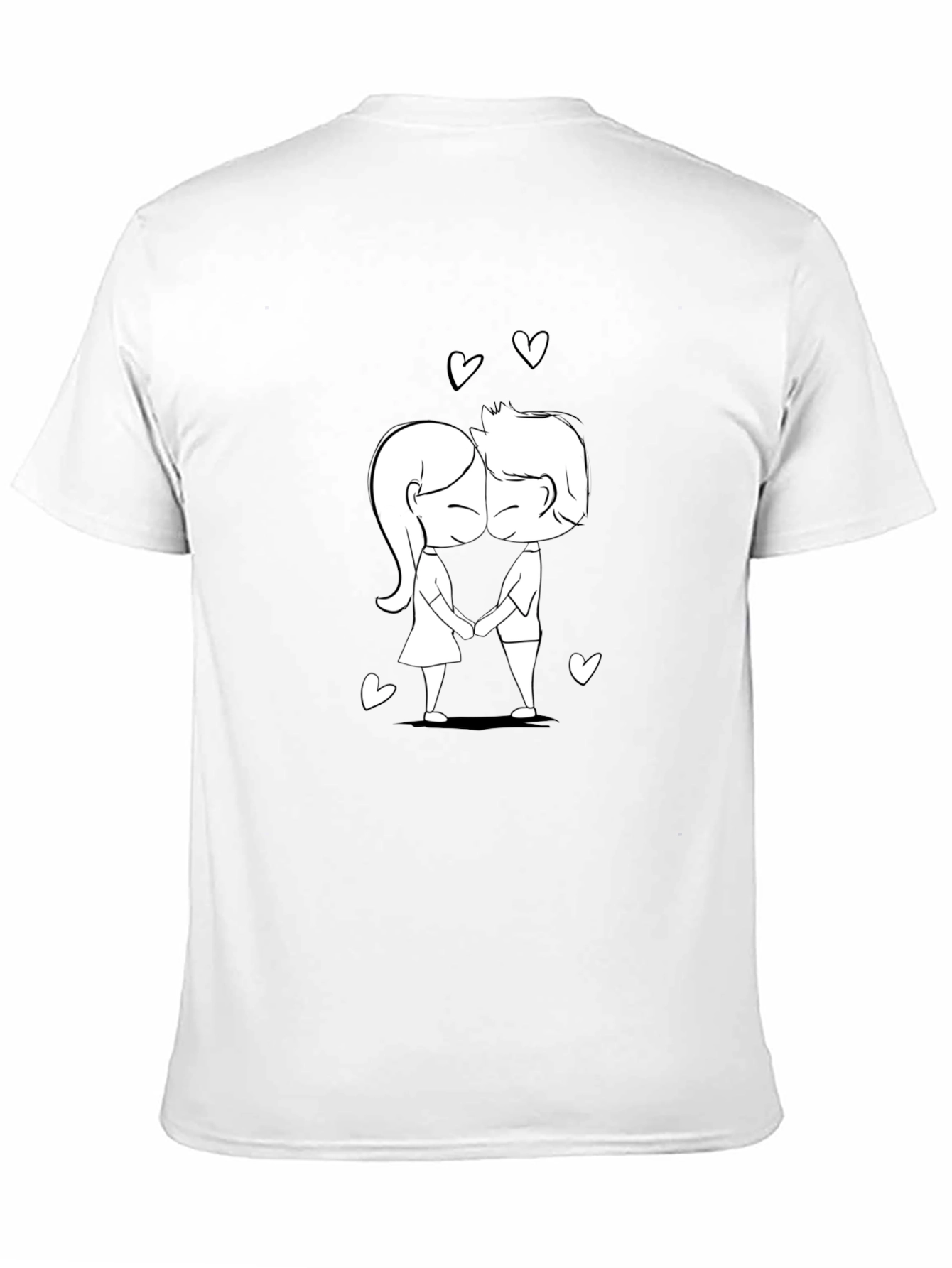 Cute Cartoon Couple Black T-Shirt