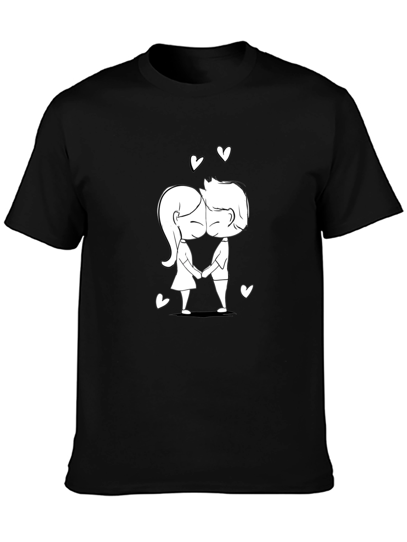 Cute Cartoon Couple Black T-Shirt