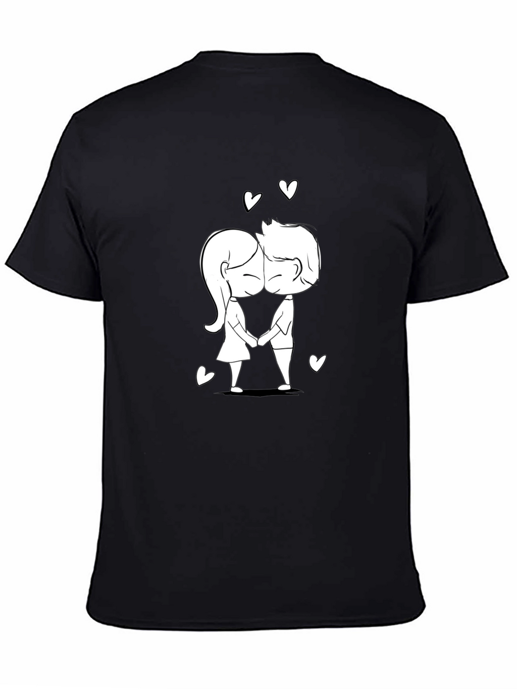 Cute Cartoon Couple Black T-Shirt