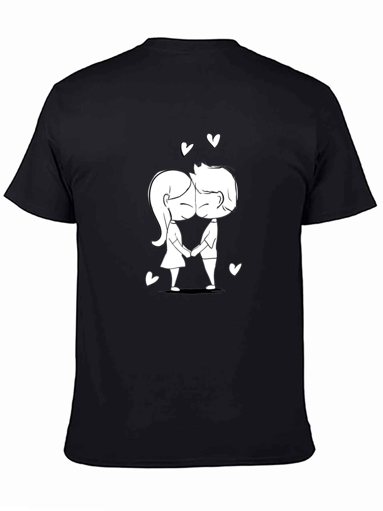 Cute Cartoon Couple Black T-Shirt