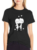 Cute Cartoon Couple Black T-Shirt