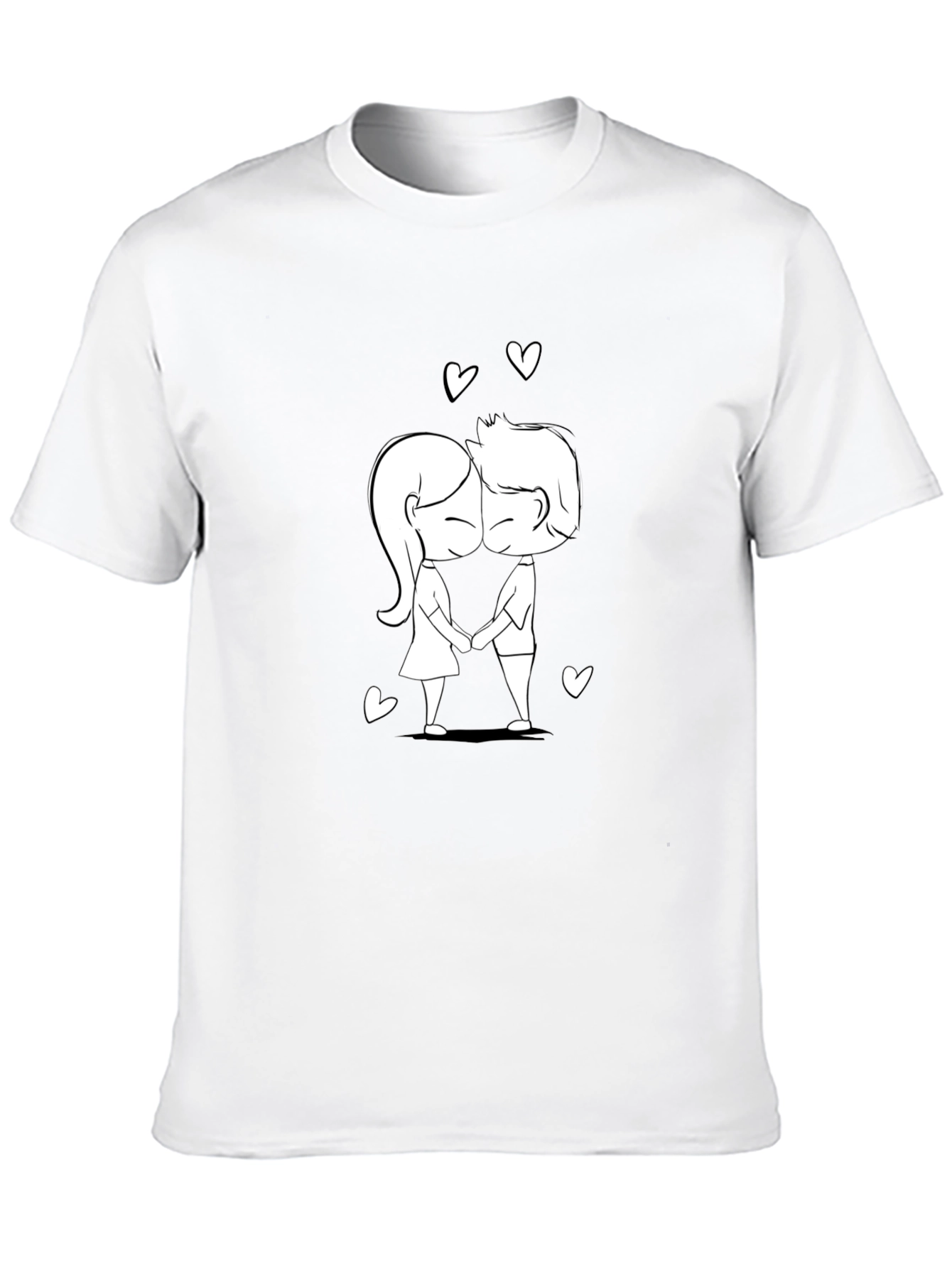 Cute Cartoon Couple Black T-Shirt