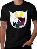 Cosmic Cat Graphic Tee - Black Cotton Blend