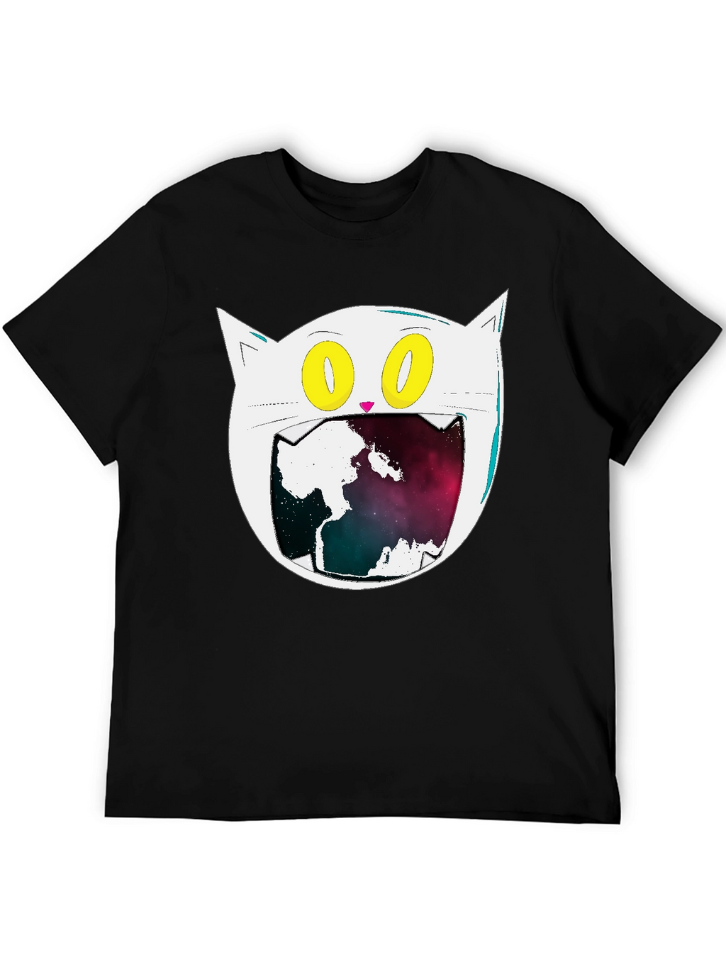 Cosmic Cat Graphic Tee - Black Cotton Blend