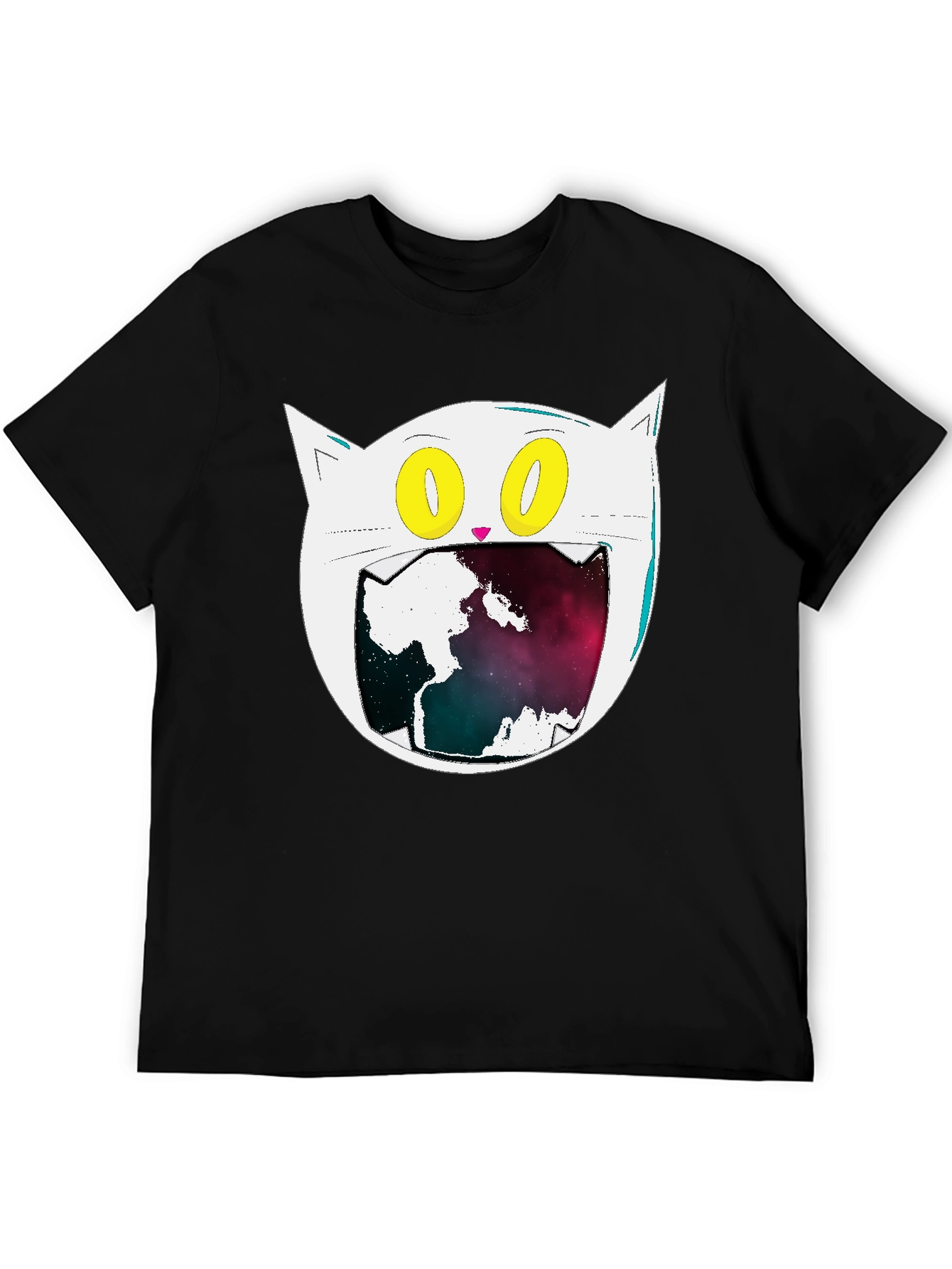 Cosmic Cat Graphic Tee - Black Cotton Blend